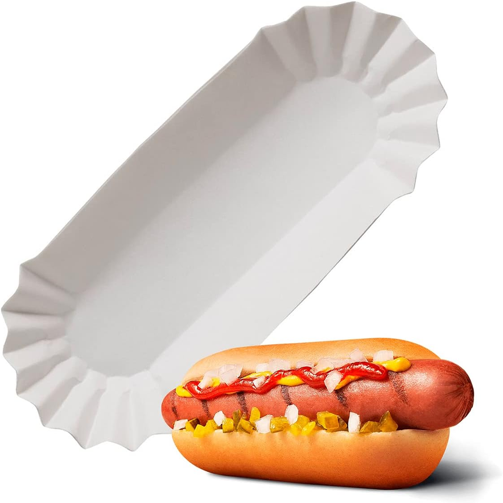 White Hotdog Serving Trays   Disposable Trays for Food  50Pcs