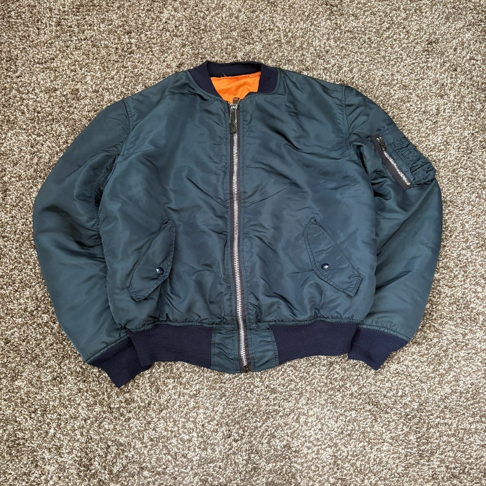 Vintage Alpha Industries MA-1 Flyers Jacket Men XL Blue Nylon Bomber USA 70s 80s