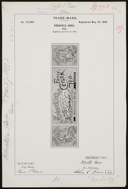 Photo:Arbuckle Bros Tea Trademark Registration Fancy Brand 1899