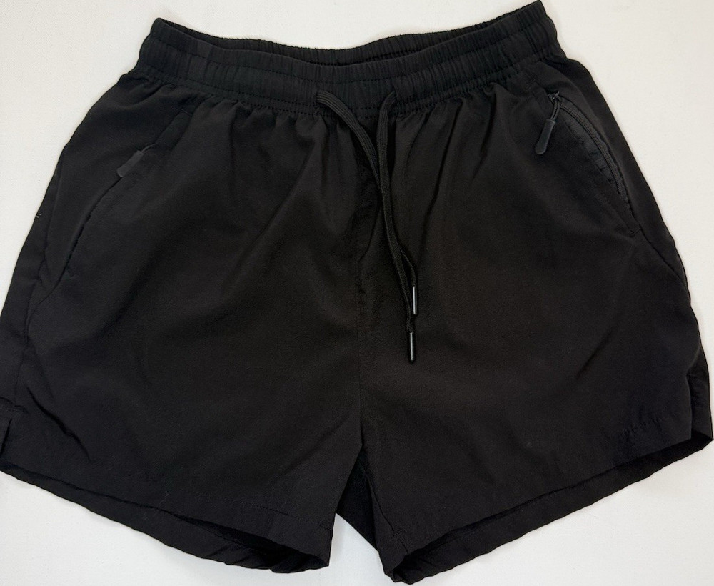 Men's Black Athletic Activewear Shorts M Drawstring Zip Pocket