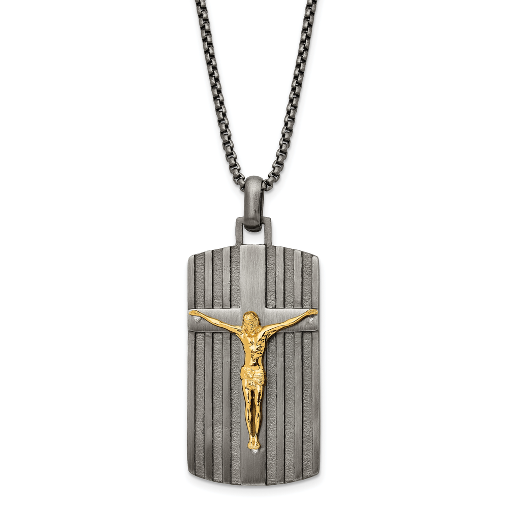 Chisel Stainless Steel Brushed Yellow Crucifix Dog Tag BoxChain Necklace - 24