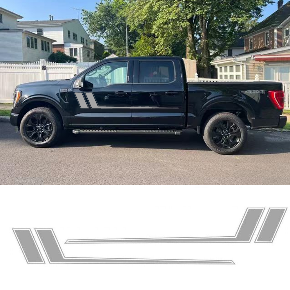 2Pcs Silver Side Door Fender Hockey Stripe Sticker For Ford F-150 F-250 F-350