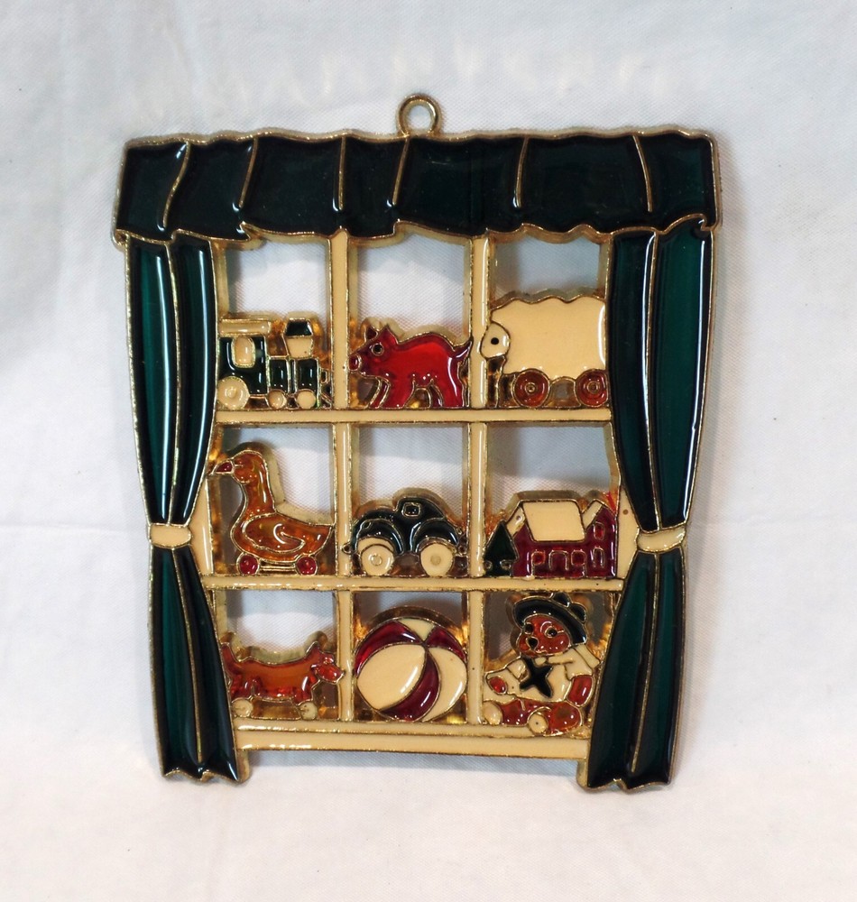 Vintage 80s Stained Glass Toy Shoppe Window SUN CATCHER Ornament