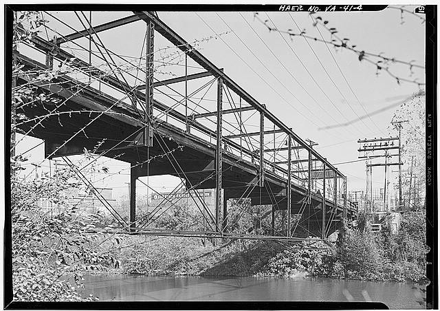 4. General view bridge from level river, looking south - Seventh Street Bridge,