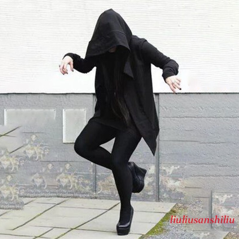 Men-Punk Hooded Cloak Cape Trench Coat Loose Long-Cardigan Gothic Casual Jacket