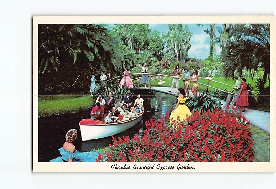 Postcard Colorful Flowers Lovely Girls Florida's Beautiful Cypress Gardens