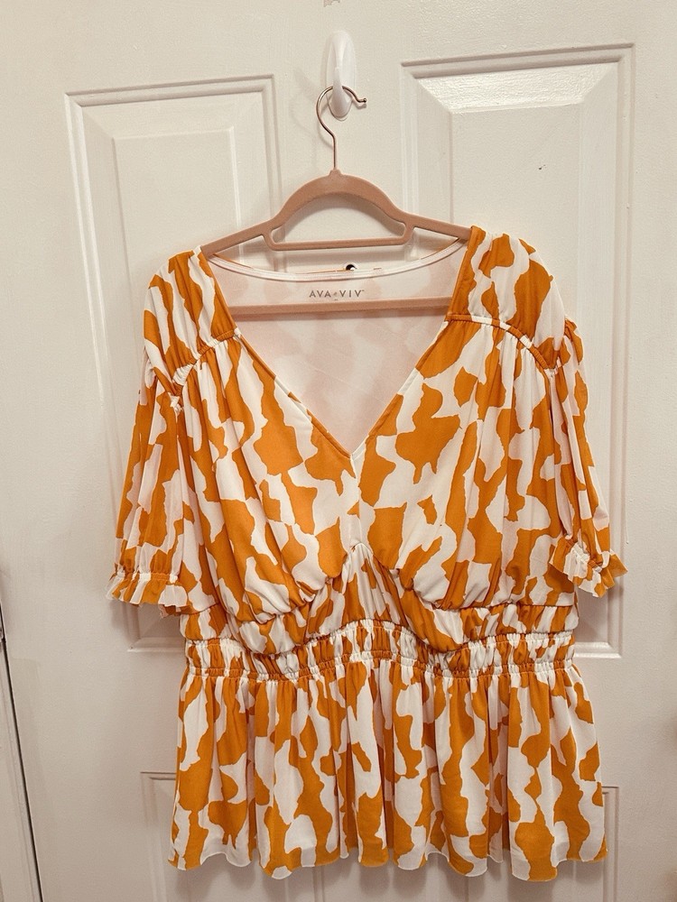 Ava & Viv Women's V-Neck Short Sleeve Peplum Blouse Size 2X