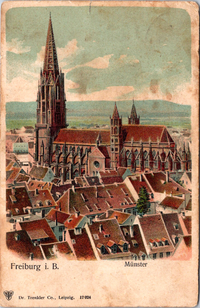 Vintage Postcard Münster Cathedral Freiburg Germany Scenic View