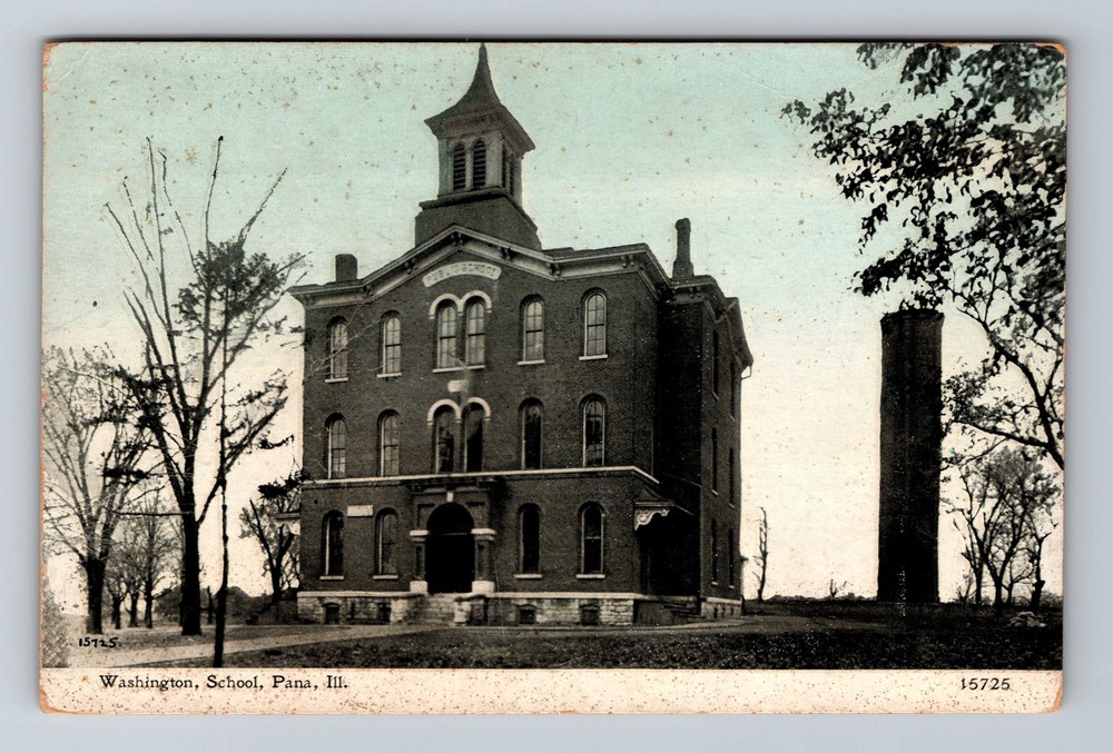 Pana IL-Illinois, Scenic View Of Washington School, Vintage Postcard