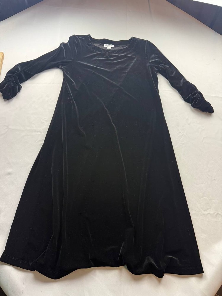 Susan Graver Liquid Knit Maxi Dress Ruched Sleeve Womens Size Small Black Casual