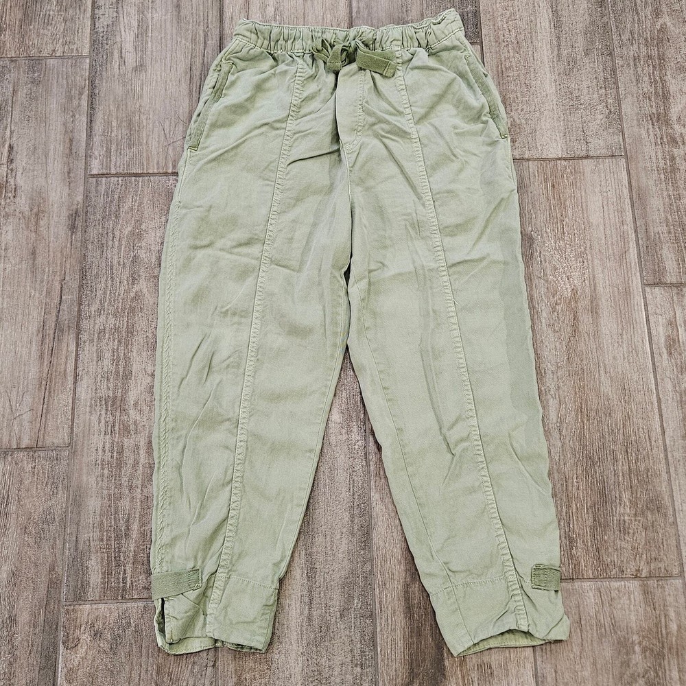 Zara Joggers Womens Size XS Green Linen Lyocell Blend Drawstring Pull On Pockets