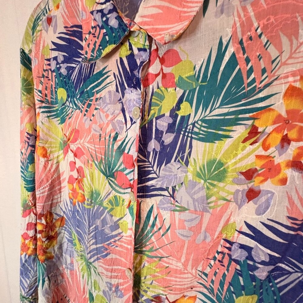 Alfred Dunner Tropical Floral Button-Up Shirt – Size 16