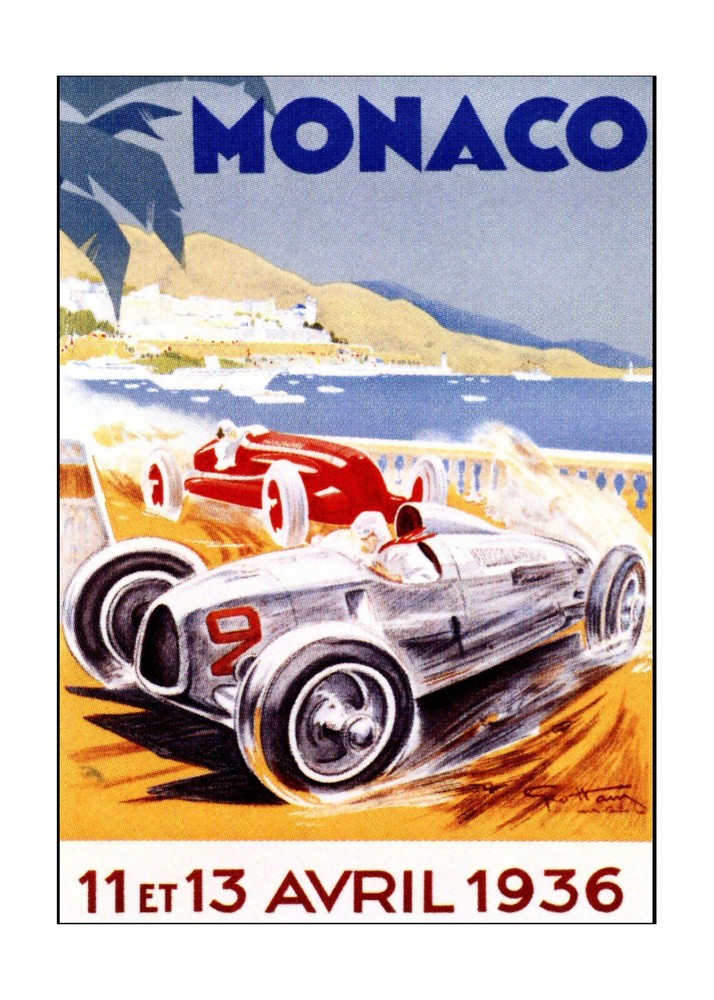 Monaco grand prix - Vintage Framed Print - Wall Art Décor Canvas  (36