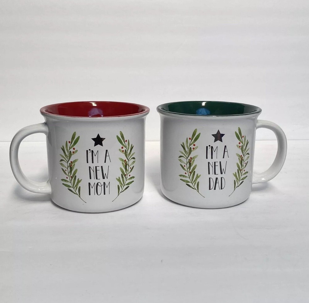 Cookie & Co Im A New Mom & Dad 12oz Coffee Mug Tea Cup Set Christmas Holiday