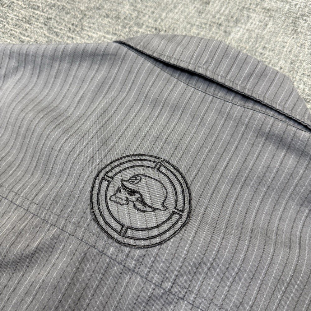 Y2K Metal Mulisha Shirt Men's XL Gray Long Sleeve Button Up Stripe Grunge Skull