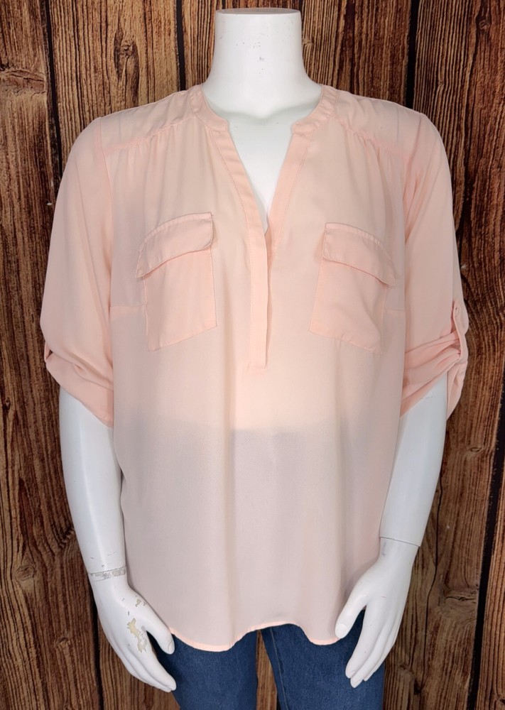 TORRID 2 Women's Peach Blush Harper Georgette Pullover 3/4 Sleeve Blouse EUC