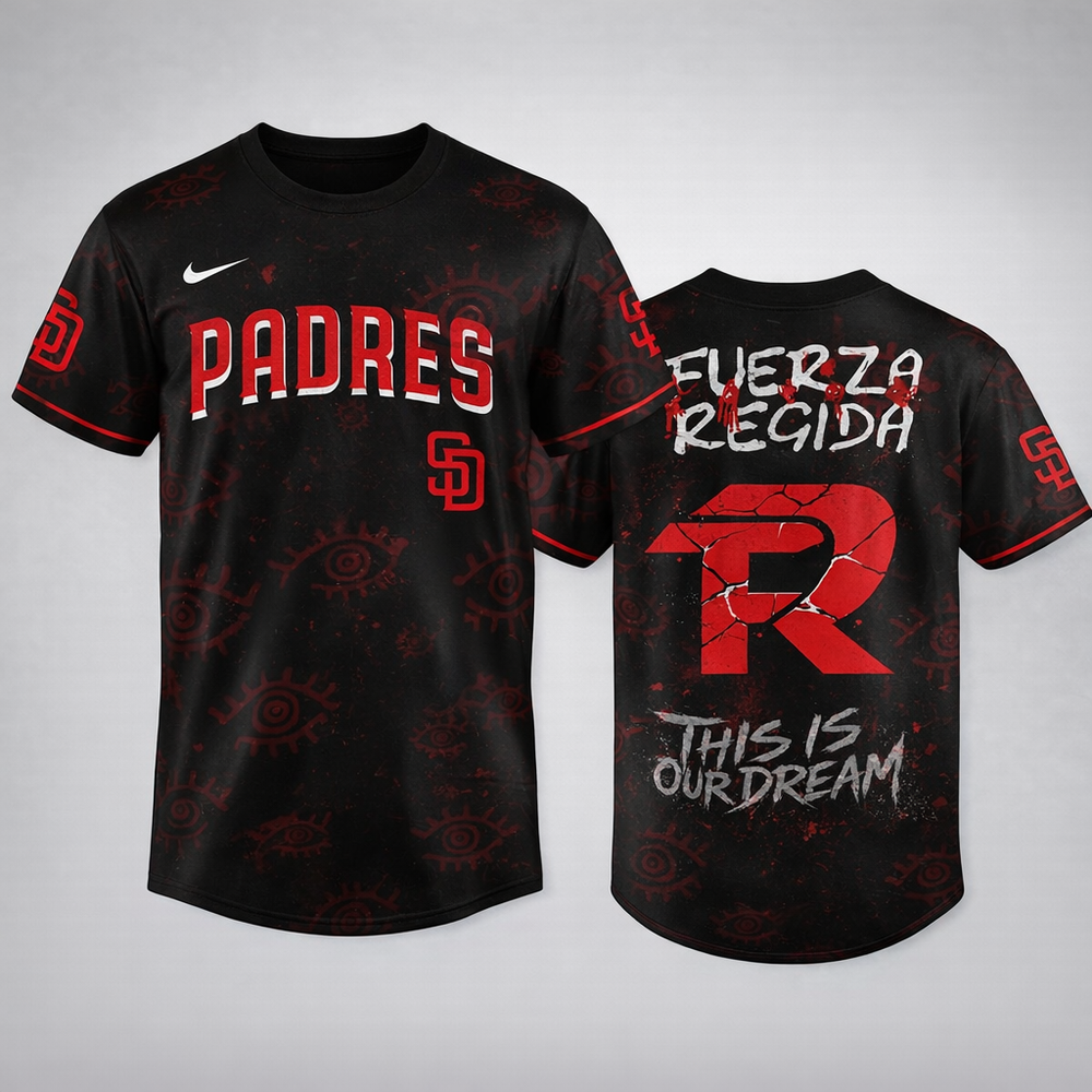 San Diego Padres and Fuerza Regida All Over Shirt - Size S to 5XL