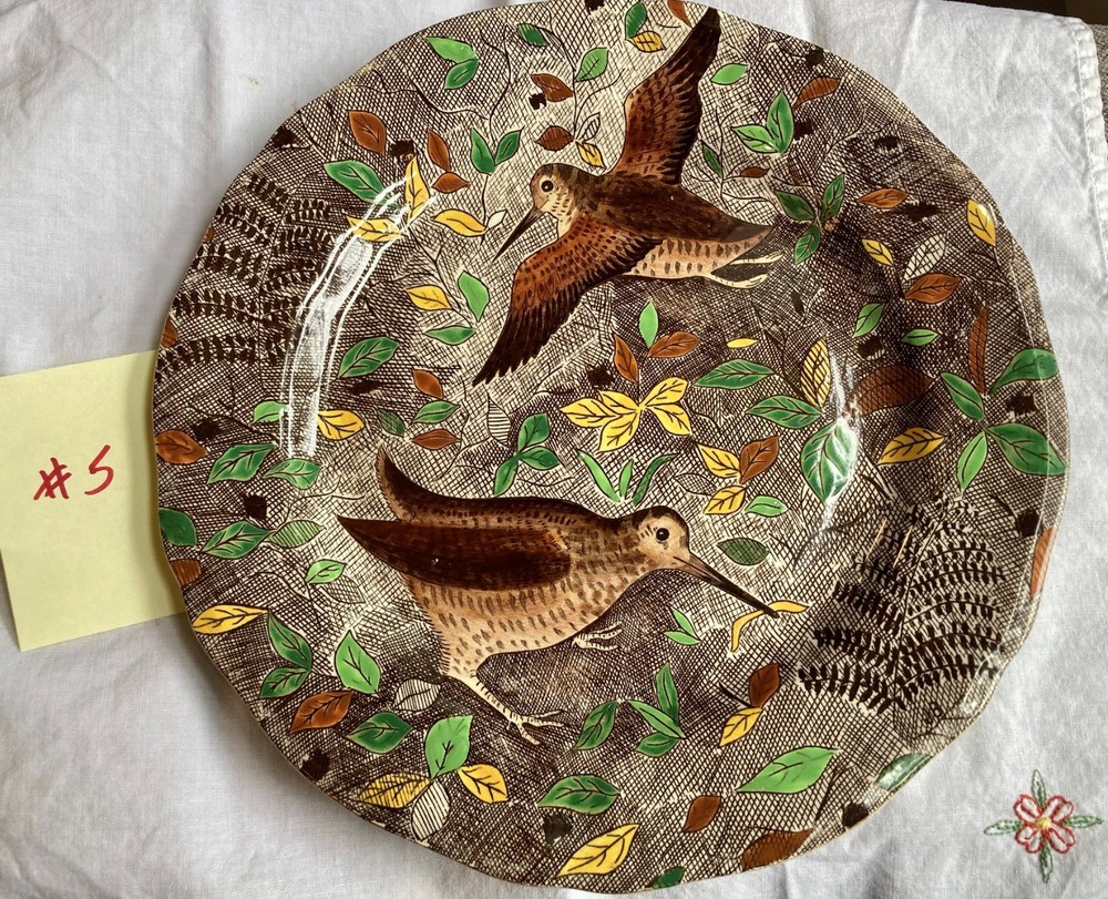 Vintage Gien Rambouillet Plate WOODCOCK French Faience Hunting Scene 10