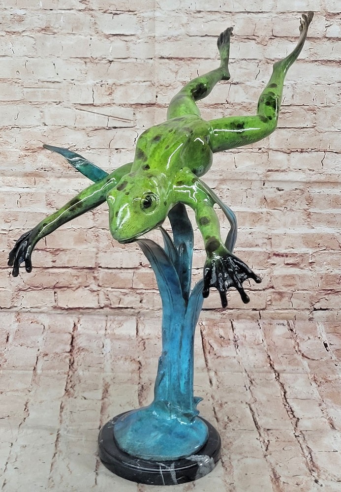 Art Nouveau Style Statue Sculpture Frog Wildlife Art Deco Style Bronze Signed NR