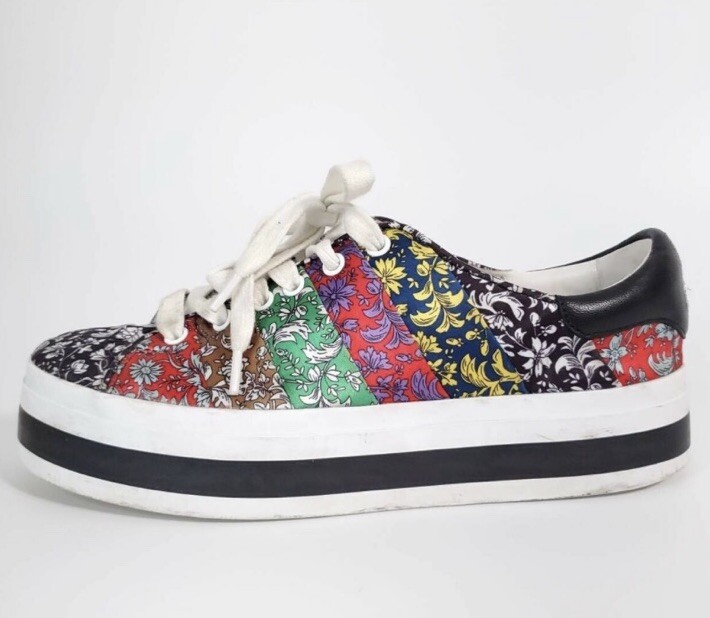 Alice + Olivia Emmalyn Striped Floral Platform Sneakers - Women Sz 8.5