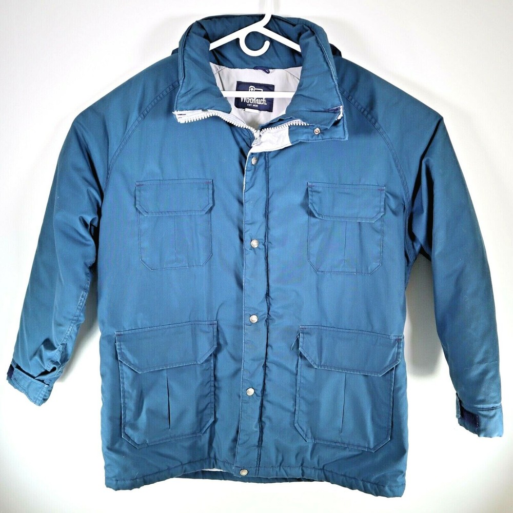 Vintage Woolrich Mountain Blue Barn Coat Parka Mens Jacket XL USA Made Pockets
