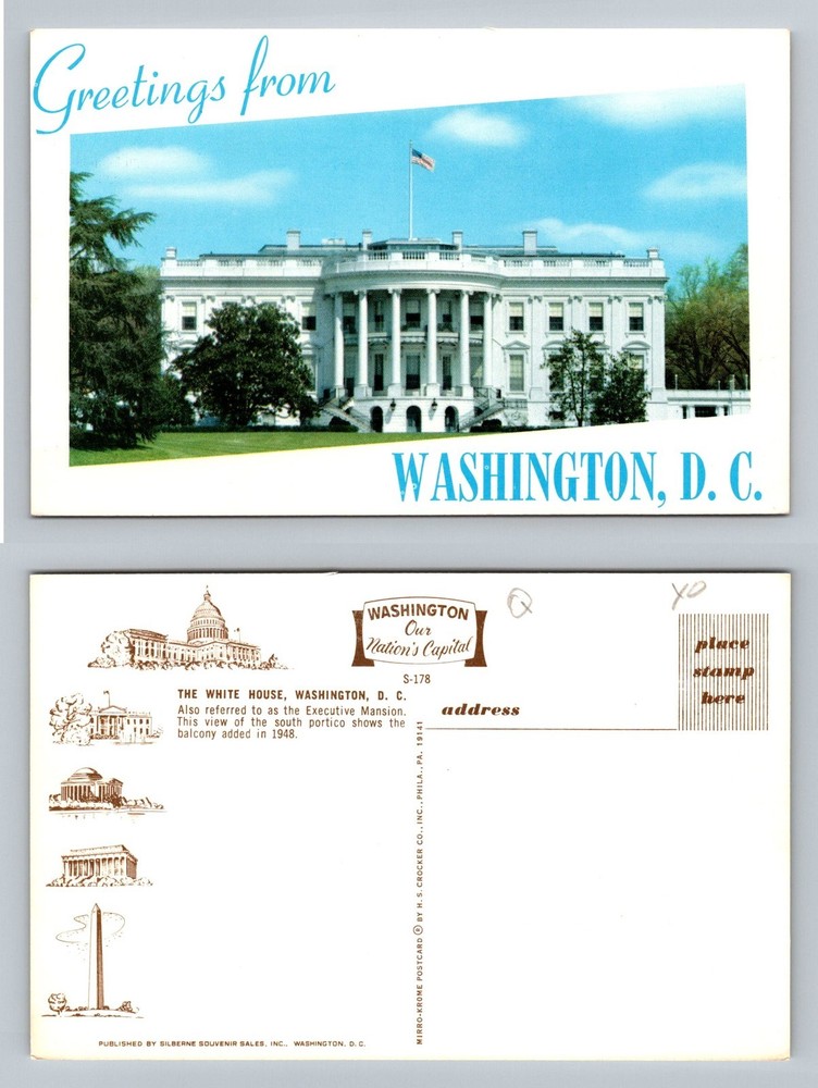 Washington, DC-District of Columbia, White House South Portico Vintage Postcard