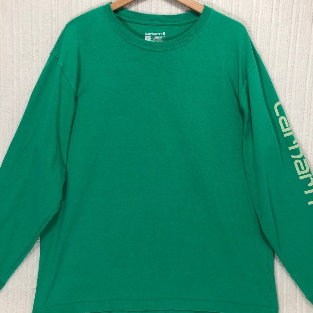 Carhartt Mens Loose Fit Long Sleeve Graphic Logo T-Shirt Green Size L
