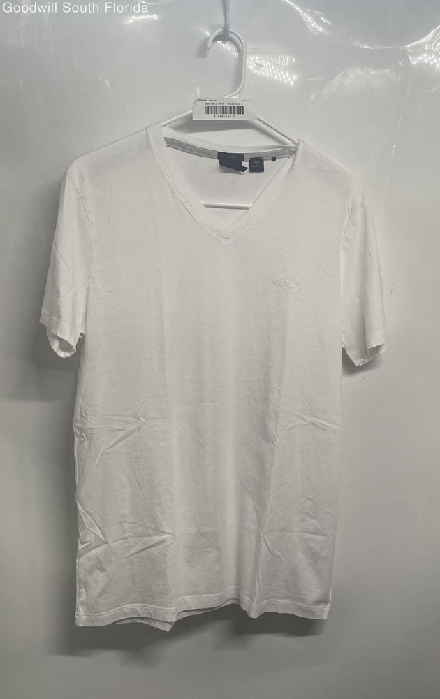 Hugo Boss Mens White Slim Fit V-Neck Short Sleeve Pullover T-Shirt Size Medium