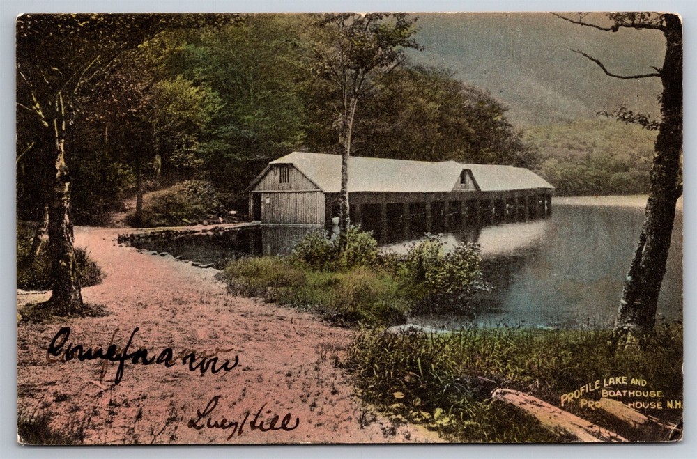 Profile Lake Boathouse Profile House NH Pre C1907 Hand Colored Postcard AB13