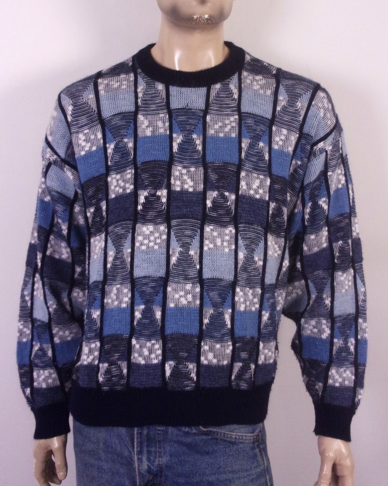 vintage 80s 90s Expressions International Geometric Knit Crew Sweater Hip Hop L
