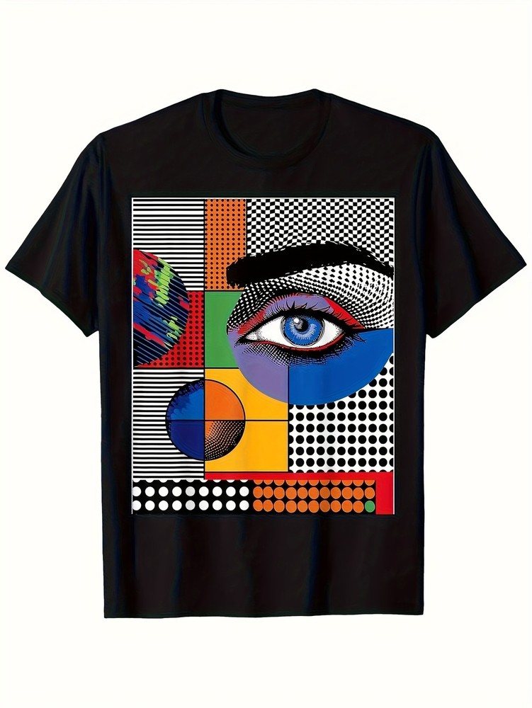 Men'S & Women'S Retro Modernist Abstract Face Graphic T-Shirt  Black Short Sle-image
