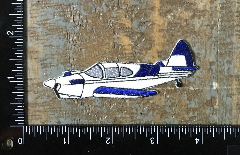 Vintage Airplane Aircraft Aviation Plane Embroidered Iron-On Patch White/Blue