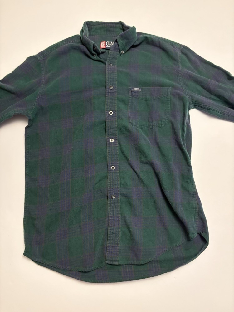 Vintage Chaps Ralph Lauren Green Navy Plaid Flannel Button Down Shirt Mens Med