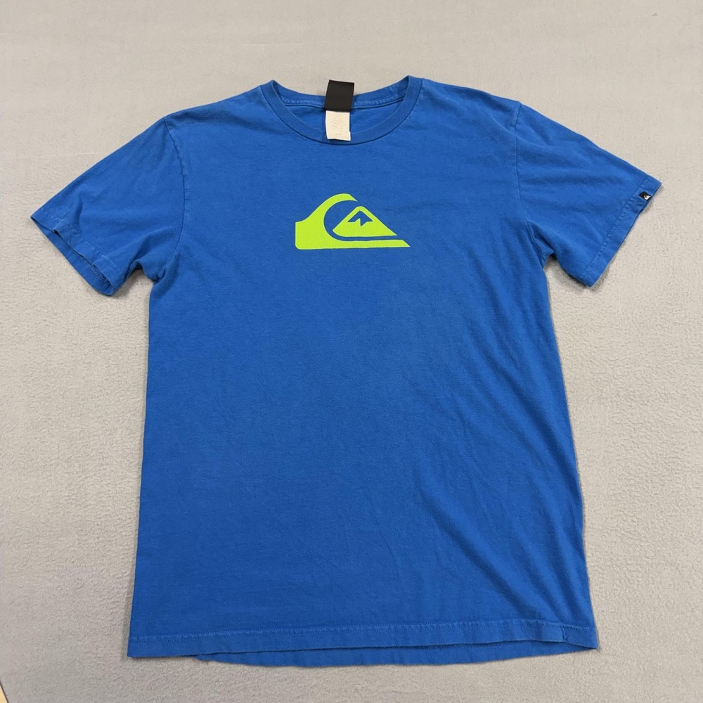 Quiksilver Shirt Mens Medium Blue Logo Graphic Surf Tee Crewneck Cotton Casual