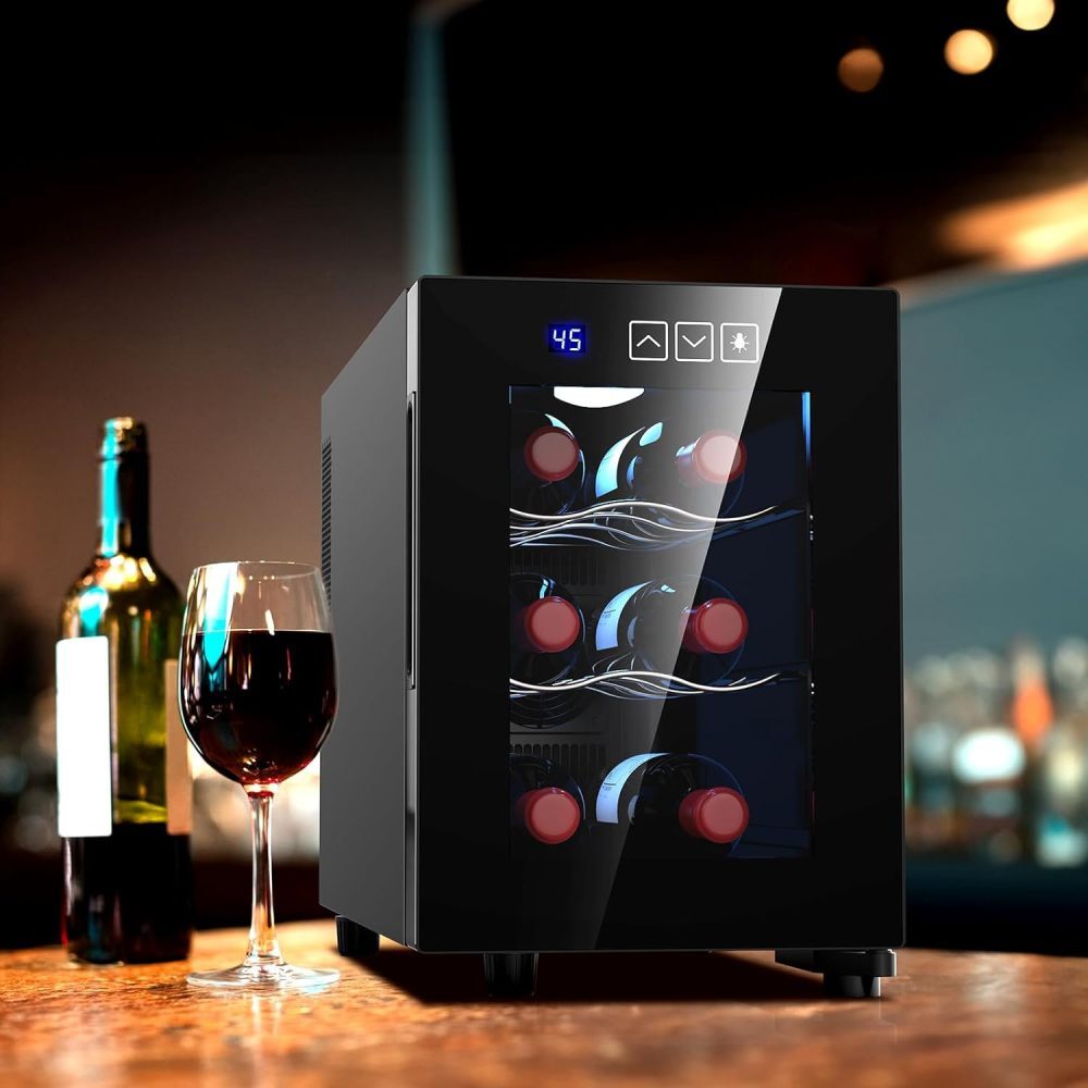 6-Bottle Wine Cooler, New Standard Door Mini Fridge with Wine Rack Freestanding