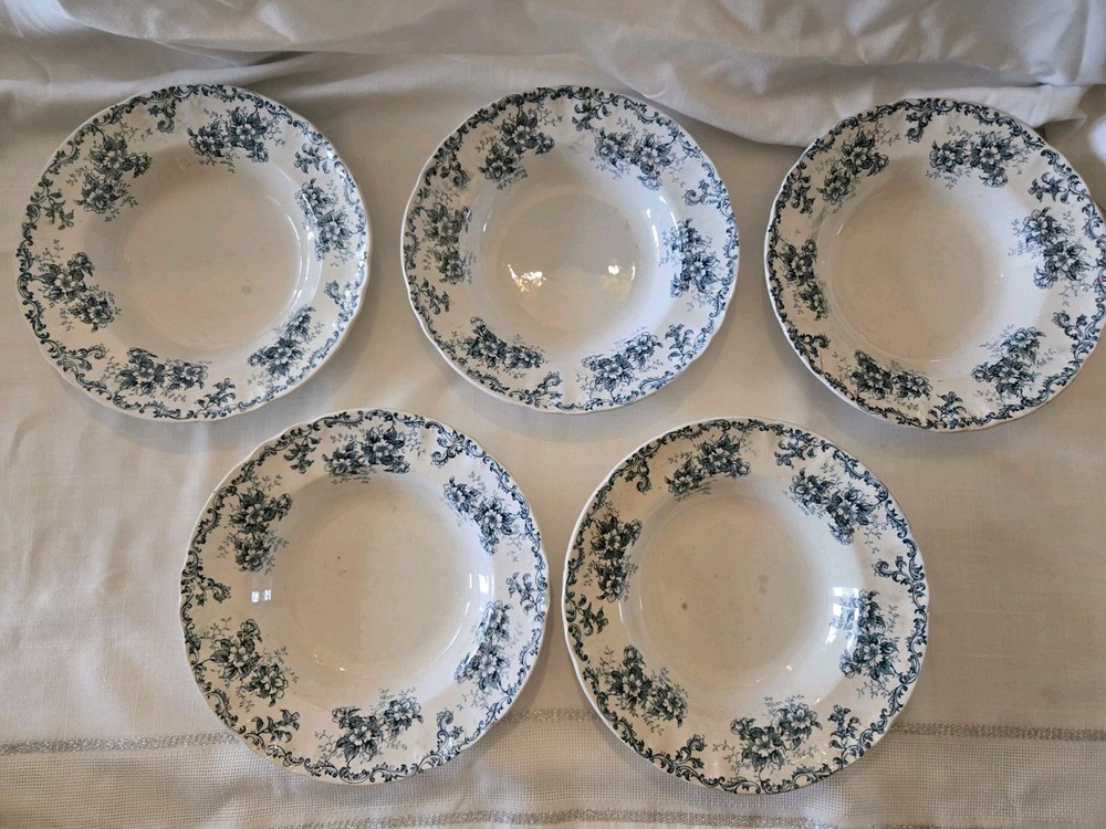 Antique JHW & Sons Trentham Blue White Transferware Bowls Set 5 England