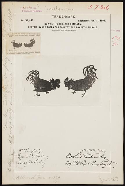 Photo:Bowker Fertilizer Company Rooster Logo Trademark 1899 Poultry Feed
