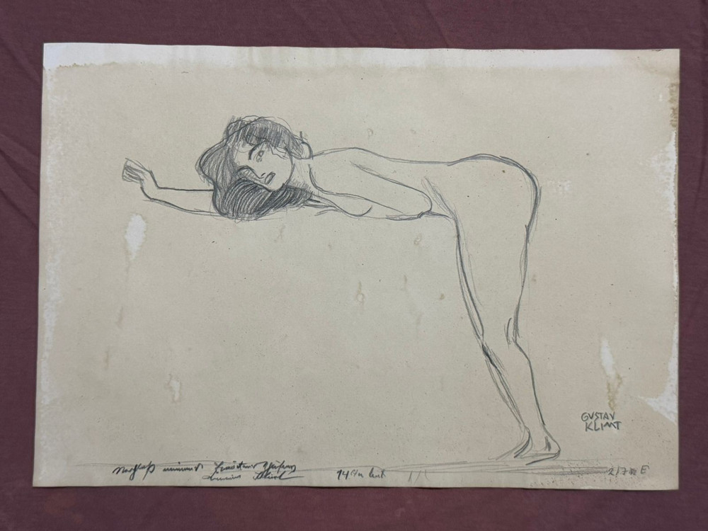 GUSTAV KLIMT  drawing and painting on old paper signed stamped vintage