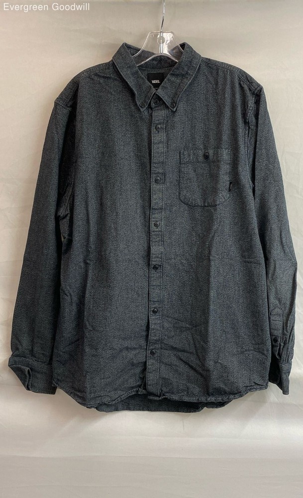 Vans Men's Gray Off The Wall Long Sleeve Pockets Button-Up Shirt Size L