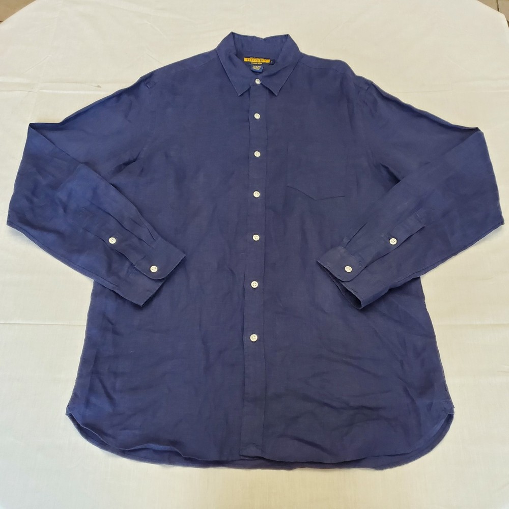Ralph Lauren Rugby Men's Linen Button Down Long Sleeve Shirt Blue Size Large
