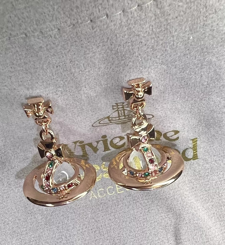 Vivienne Westwood Nana Rosegold 3D Saturn Orb Drop Earrings New in Box