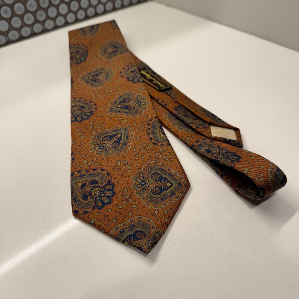 Vintage Carroll & Co Tie Brown Abstract Geometric 100% Silk Italy Made Necktie