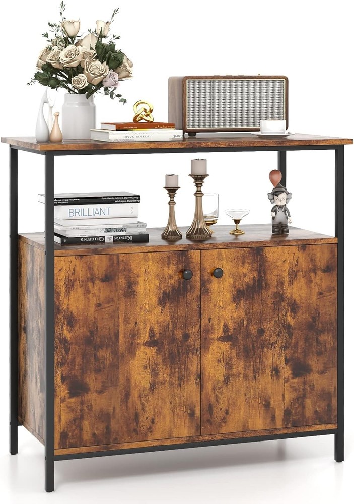 Industrial Buffet Sideboard with Storage & Coffee Bar Open Shelf