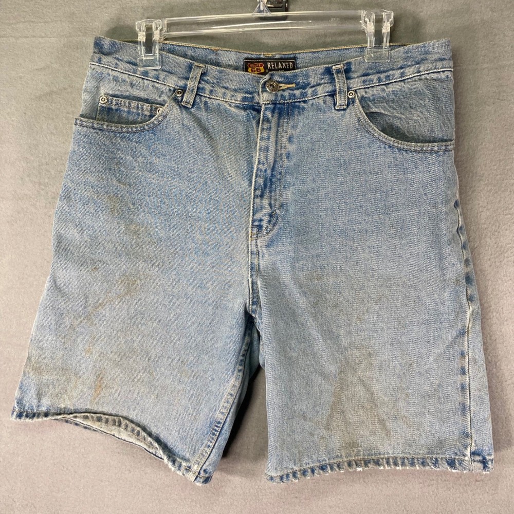 Route 66 Denim Shorts Mens 34 Relaxed Fit Light Wash Casual Jean Shorts Distress