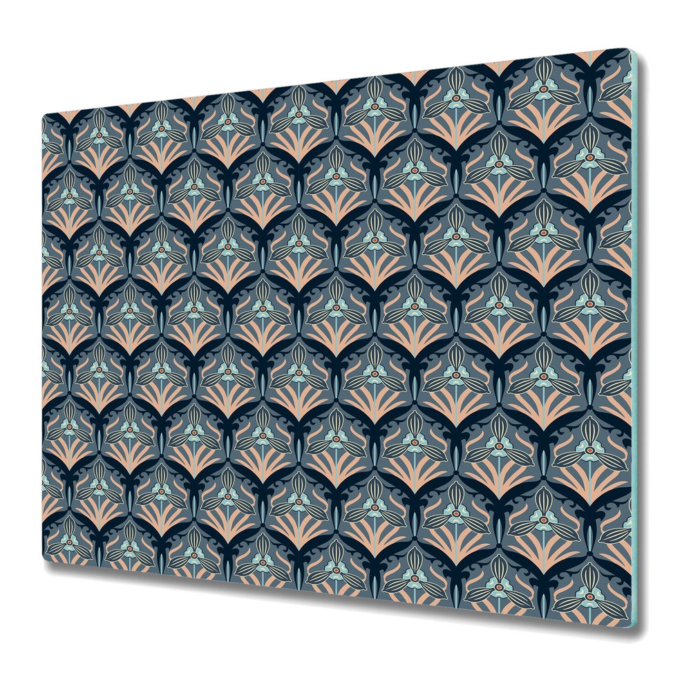 Tempered Glass Chopping Board Utensil Vintage flowers golden and grey 60x52