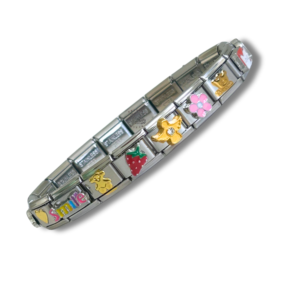 Italian Charm Bracelet with 18 Feminine Charms Ready to Wear