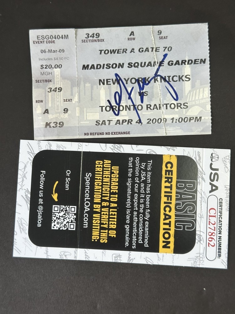 Walt Frazier HOF Signed New York Knicks Raptors 2009 Ticket AUTO JSA COAPROBSTEIN is actively accepting consignments !!