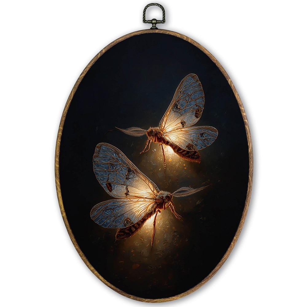 Moth Dark Cottagecore Academia Oval Wall Art Decor Framed Gifts 9x12, Moody G...