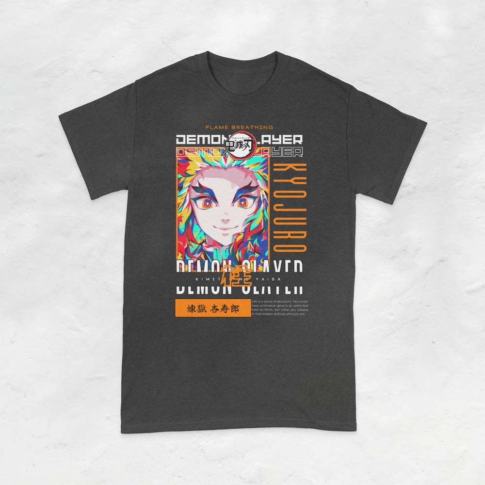 Rengoku Kyojuro Flame Hashira T-Shirt Demon Slayer Anime Pillar Black S-5XL