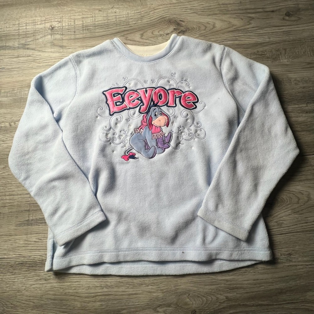 Disney Eeyore Fleece Sweatshirt Womens L Blue Winnie the Pooh Embroidered P44